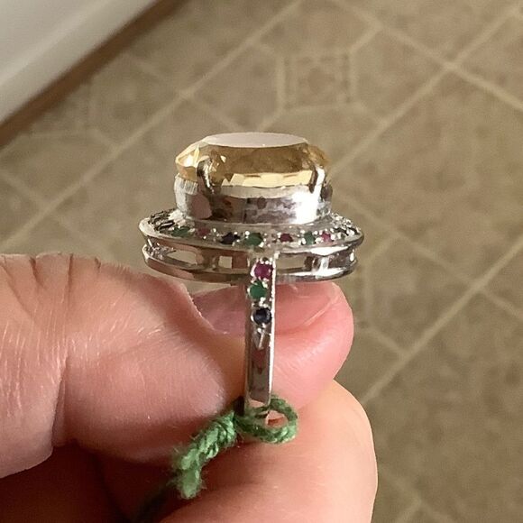 sterling SILVER 925 CITRINE/RUBY/EMERALD/BLUE SAPPHIRE WOMAN RING - Picture 9 of 11